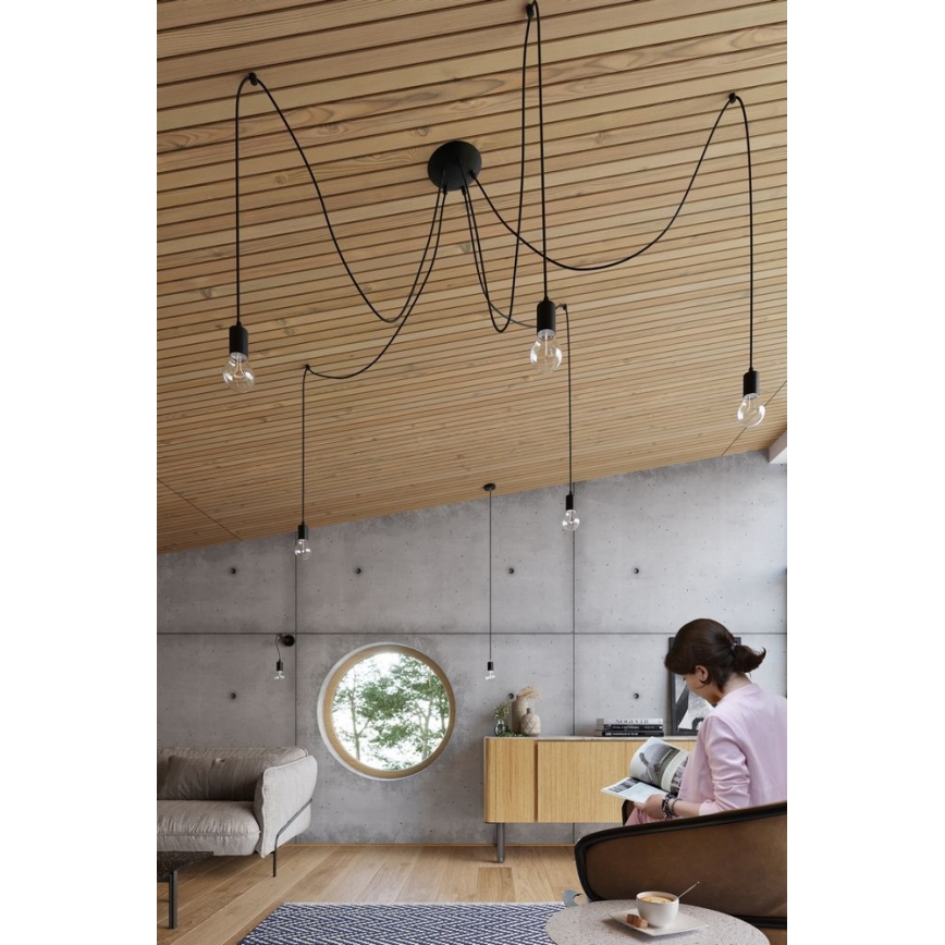 Ljuskrona med textilsladd EDISON 7 7xE27/60W/230V spindel svart