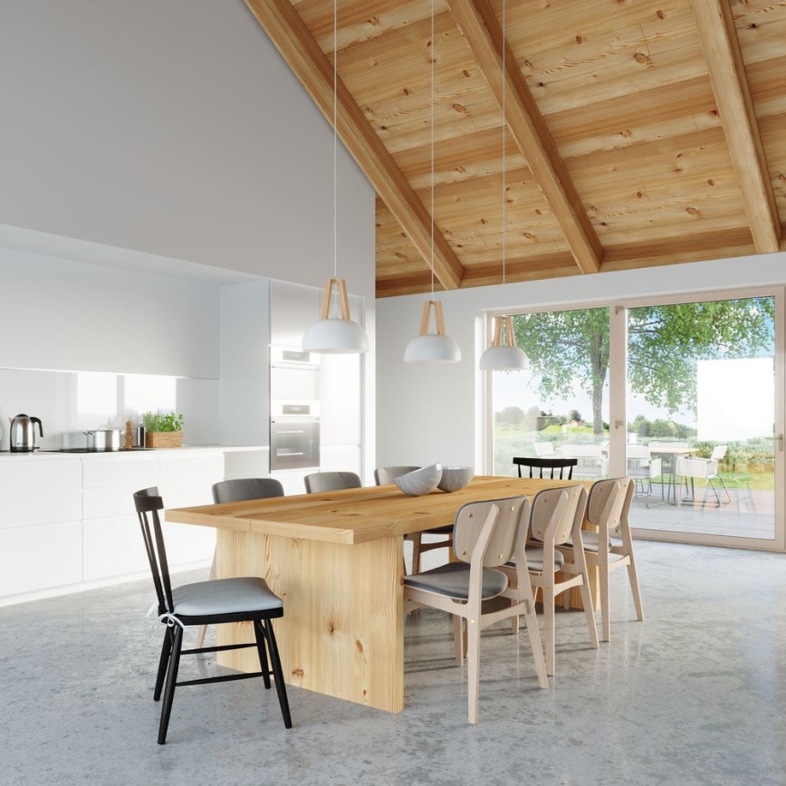 Ljuskrona med textilsladd CASCO 1xE27/60W/230V diameter 30 cm Björk