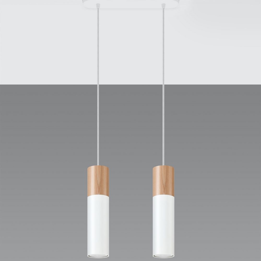 Ljuskrona med textilsladd PABLO 2xGU10/40W/230V vit/bok