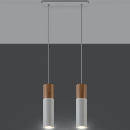 Ljuskrona med textilsladd PABLO 2xGU10/40W/230V vit/bok