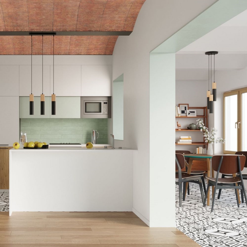 Ljuskrona med textilsladd PABLO 2xGU10/40W/230V svart/bok