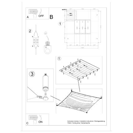 LED-takarmatur LUNA 6xG13/8,5W/230V 140x140 cm vit