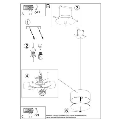 Ljuskrona med textilsladd SKALA 3xE27/60W/230V diameter 30 cm svart