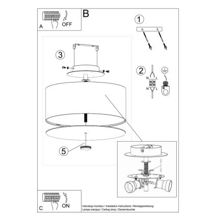 Taklampa SKALA 3xE27/60W/230V diameter 30 cm vit