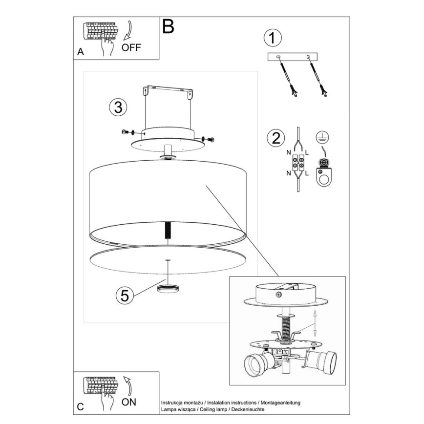 Taklampa SKALA 3xE27/60W/230V diameter 30 cm vit