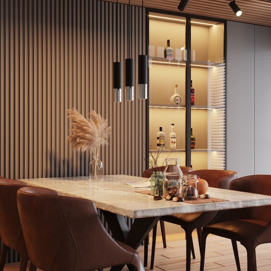 Ljuskrona med textilsladd LOOPEZ 1xGU10/10W/230V svart/skinande krom