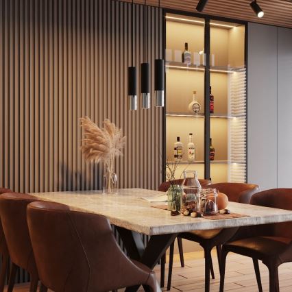 Ljuskrona med textilsladd LOOPEZ 2xGU10/10W/230V svart/skinande krom