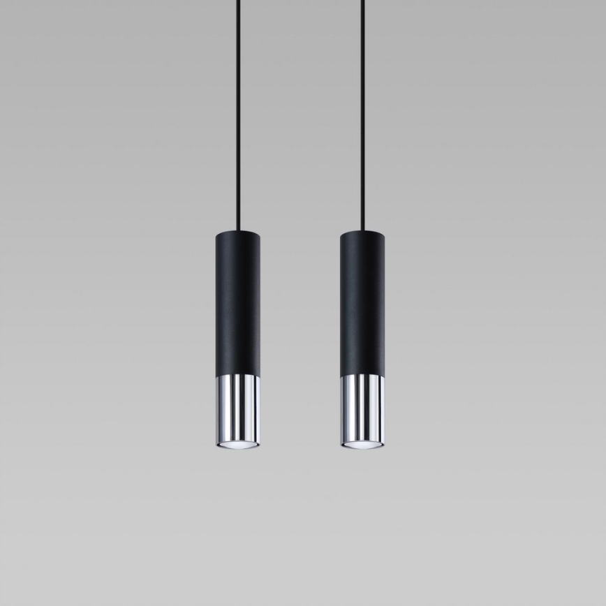 Ljuskrona med textilsladd LOOPEZ 2xGU10/10W/230V svart/skinande krom