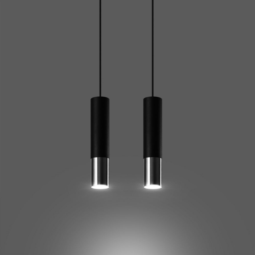 Ljuskrona med textilsladd LOOPEZ 2xGU10/10W/230V svart/skinande krom