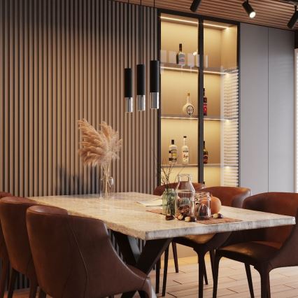 Ljuskrona med textilsladd LOOPEZ 3xGU10/10W/230V svart/skinande krom