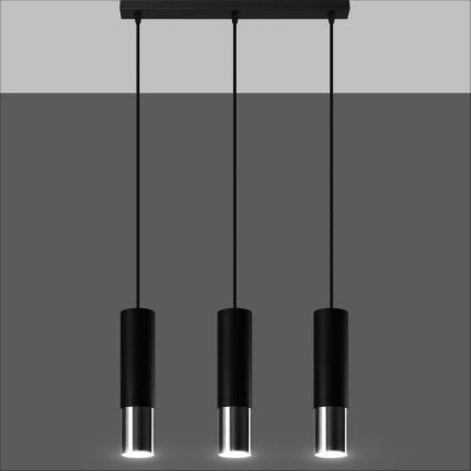 Ljuskrona med textilsladd LOOPEZ 3xGU10/10W/230V svart/skinande krom