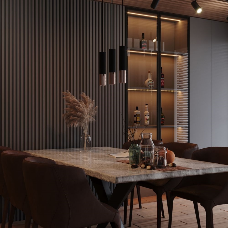 Ljuskrona med textilsladd LOOPEZ 1xGU10/10W/230V svart/koppar