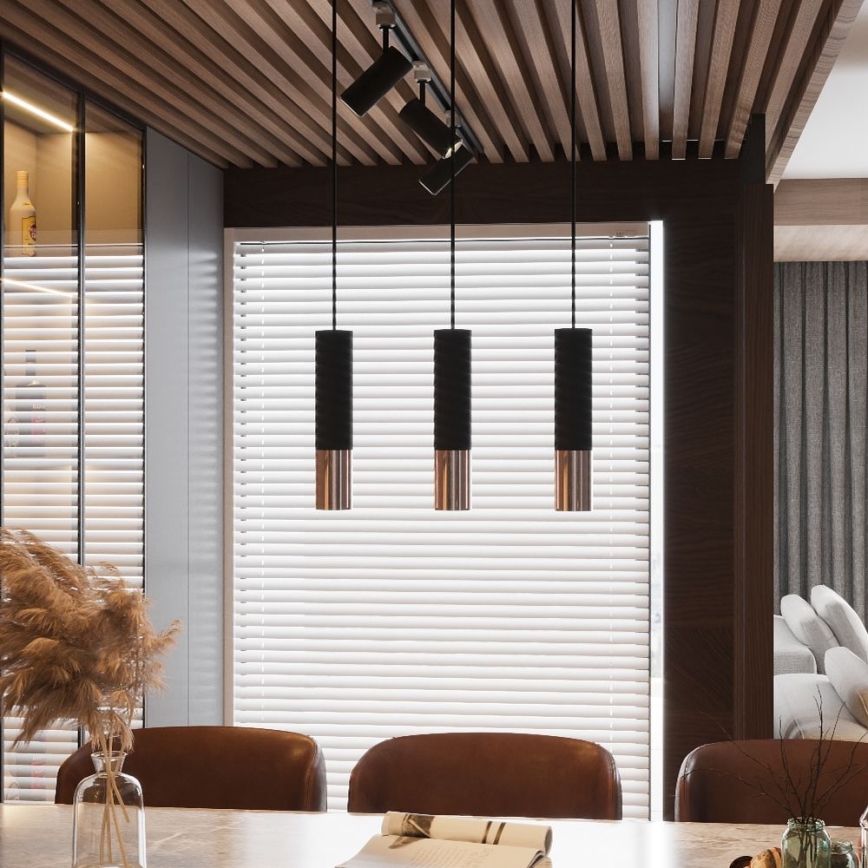 Ljuskrona med textilsladd LOOPEZ 1xGU10/10W/230V svart/koppar