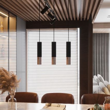 Ljuskrona med textilsladd LOOPEZ 2xGU10/10W/230V svart/koppar