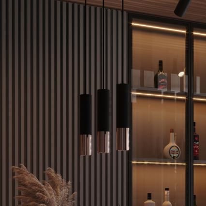 Ljuskrona med textilsladd LOOPEZ 2xGU10/10W/230V svart/koppar