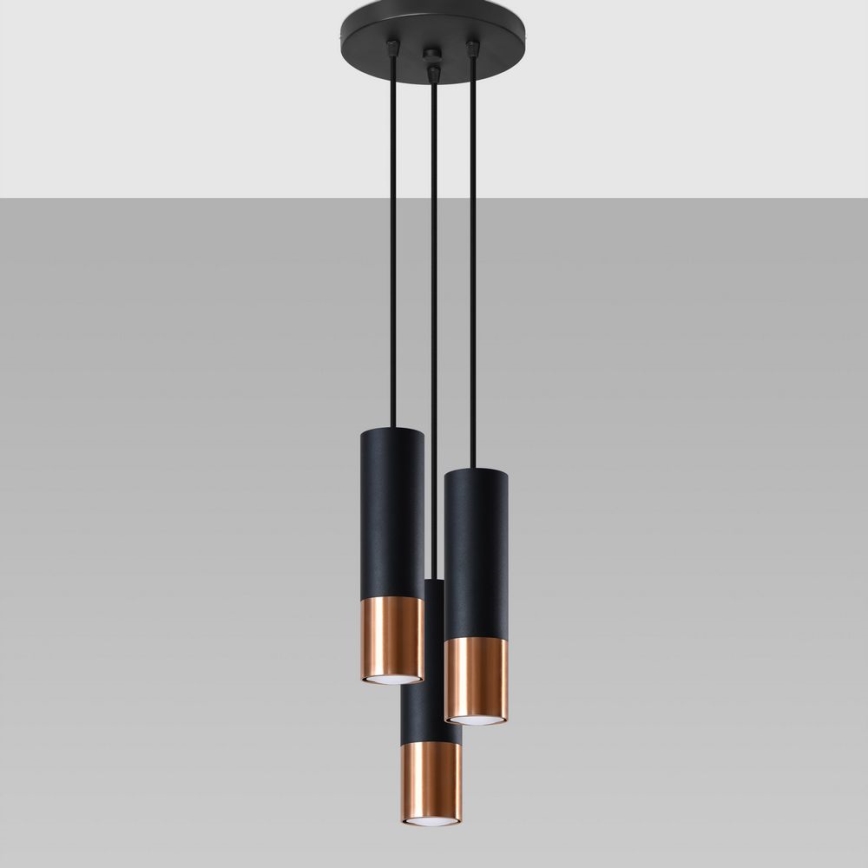 Ljuskrona med textilsladd LOOPEZ 3xGU10/10W/230V rund svart/koppar