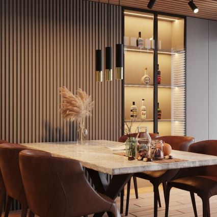 Ljuskrona med textilsladd LOOPEZ 2xGU10/10W/230V svart/guld