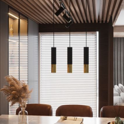 Ljuskrona med textilsladd LOOPEZ 2xGU10/10W/230V svart/guld