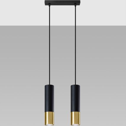 Ljuskrona med textilsladd LOOPEZ 2xGU10/10W/230V svart/guld