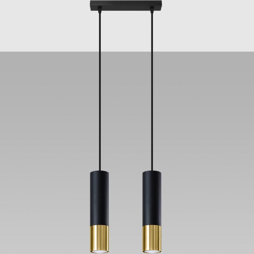 Ljuskrona med textilsladd LOOPEZ 2xGU10/10W/230V svart/guld