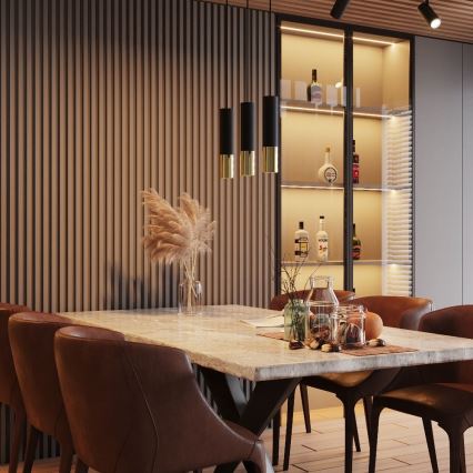 Ljuskrona med textilsladd LOOPEZ 3xGU10/10W/230V svart/guld