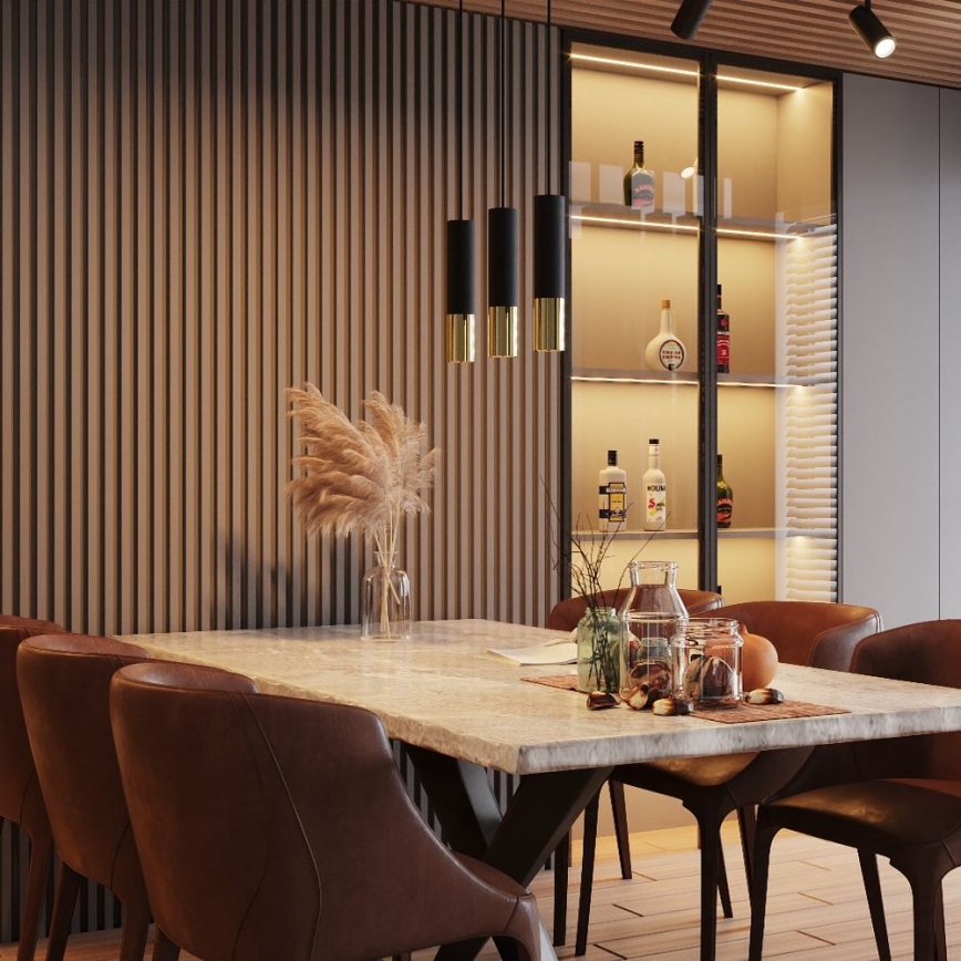 Ljuskrona med textilsladd LOOPEZ 3xGU10/10W/230V svart/guld