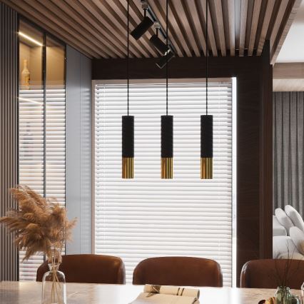 Ljuskrona med textilsladd LOOPEZ 3xGU10/10W/230V svart/guld