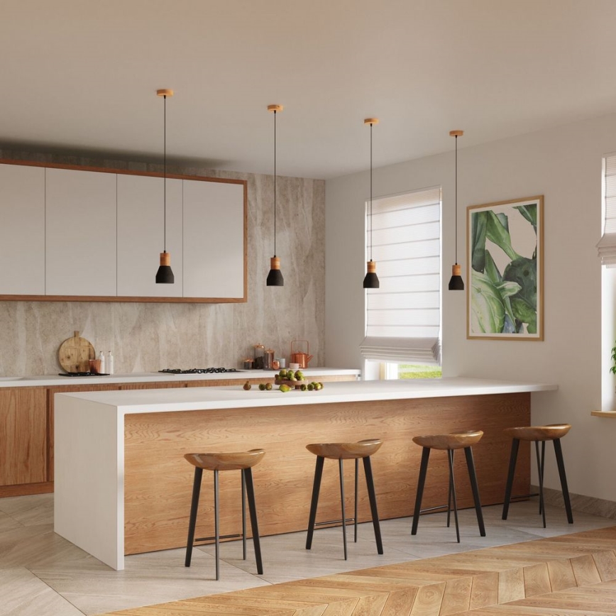 Ljuskrona med textilsladd QUBIC 1xE27/60W/230V betong/Björk/bok/svart