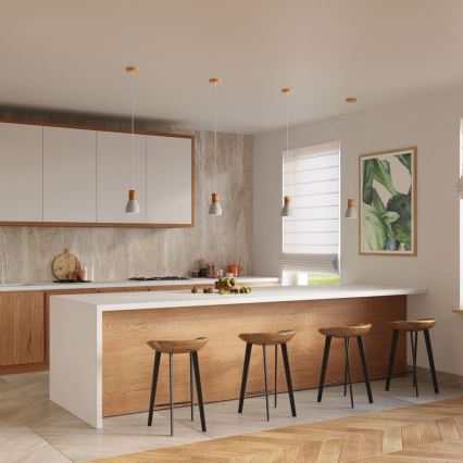 Ljuskrona med textilsladd QUBIC 1xE27/60W/230V betong/Björk/bok