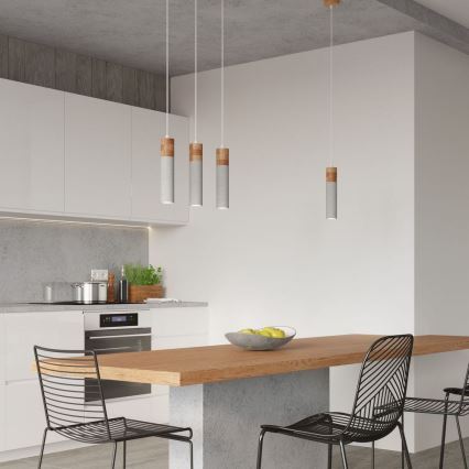 Ljuskrona med textilsladd ZANE 1xGU10/40W/230V betong/Björk/bok