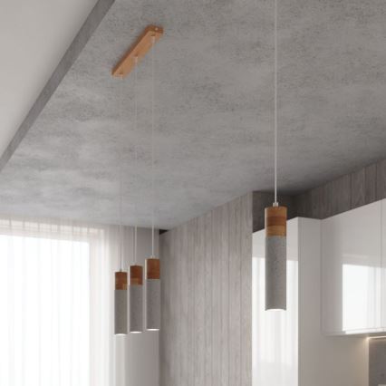 Ljuskrona med textilsladd ZANE 1xGU10/40W/230V betong/Björk/bok