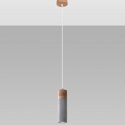 Ljuskrona med textilsladd ZANE 1xGU10/40W/230V betong/Björk/bok