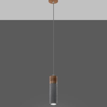 Ljuskrona med textilsladd ZANE 1xGU10/40W/230V betong/Björk/bok