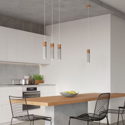 Ljuskrona med textilsladd ZANE 2xGU10/40W/230V betong/Björk/bok