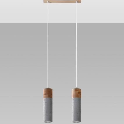 Ljuskrona med textilsladd ZANE 2xGU10/40W/230V betong/Björk/bok