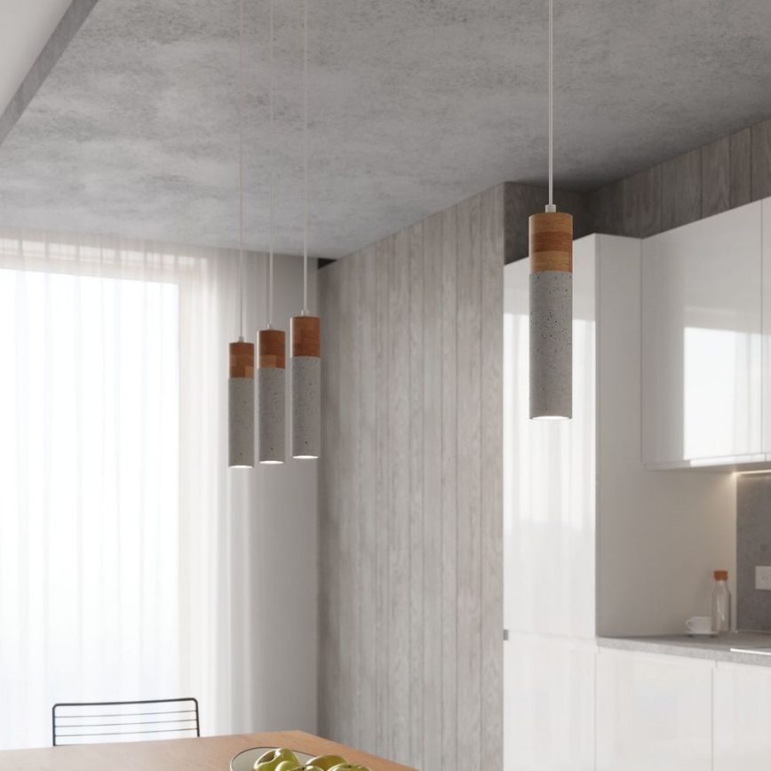 Ljuskrona med textilsladd ZANE 3xGU10/40W/230V betong/Björk/bok