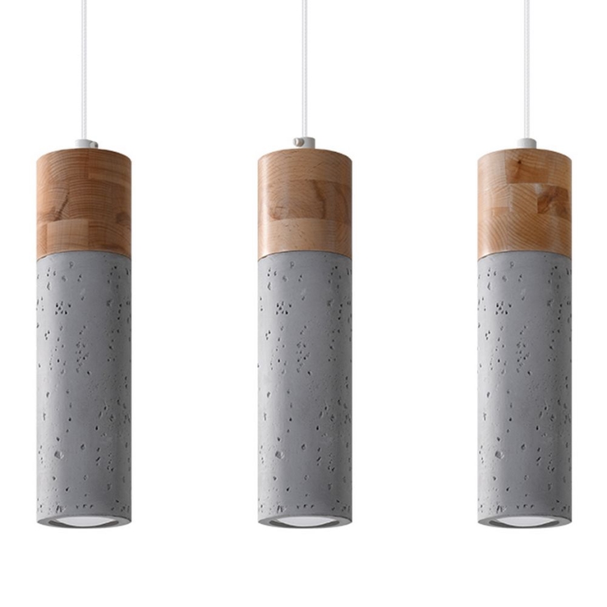 Ljuskrona med textilsladd ZANE 3xGU10/40W/230V betong/Björk/bok