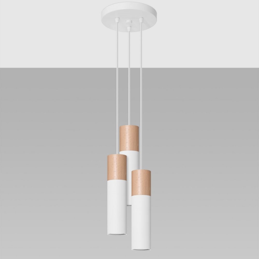 Ljuskrona med textilsladd PABLO 3xGU10/40W/230V vit/bok