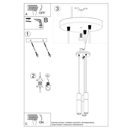 Ljuskrona med textilsladd PABLO 3xGU10/40W/230V vit/bok