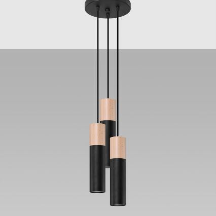 Ljuskrona med textilsladd PABLO 3xGU10/40W/230V svart/bok