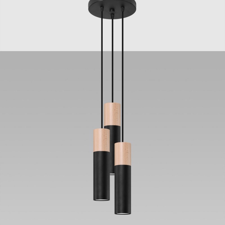 Ljuskrona med textilsladd PABLO 3xGU10/40W/230V svart/bok