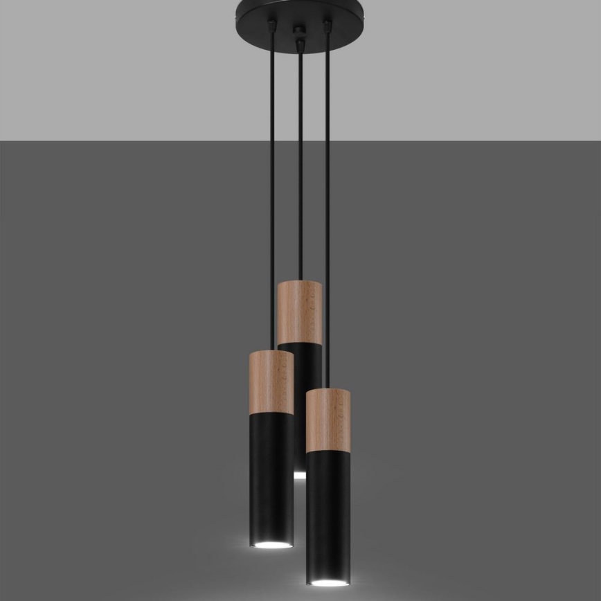 Ljuskrona med textilsladd PABLO 3xGU10/40W/230V svart/bok