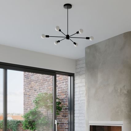 Ljuskrona på stång LANGO 5xE27/60W/230V svart