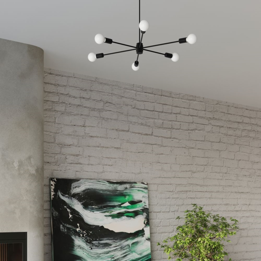 Ljuskrona på stång LANGO 5xE27/60W/230V svart