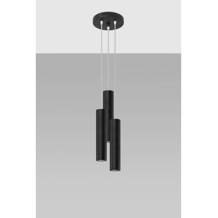 Ljuskrona med textilsladd LAGOS 3xGU10/10W/230V svart