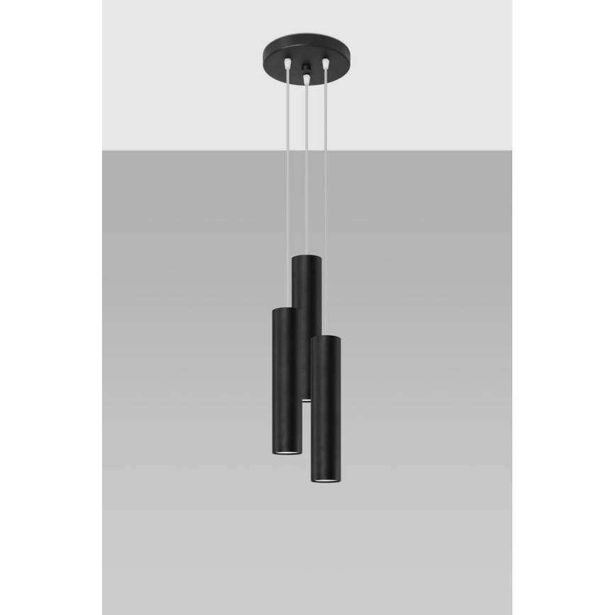 Ljuskrona med textilsladd LAGOS 3xGU10/10W/230V svart