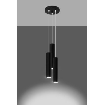 Ljuskrona med textilsladd LAGOS 3xGU10/10W/230V svart