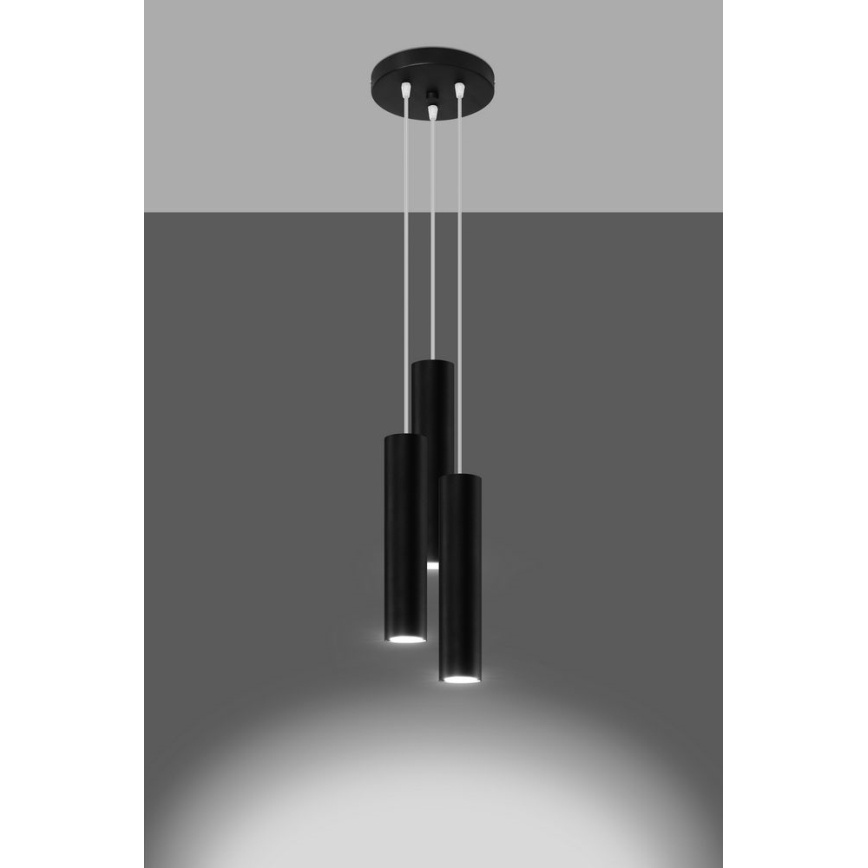 Ljuskrona med textilsladd LAGOS 3xGU10/10W/230V svart