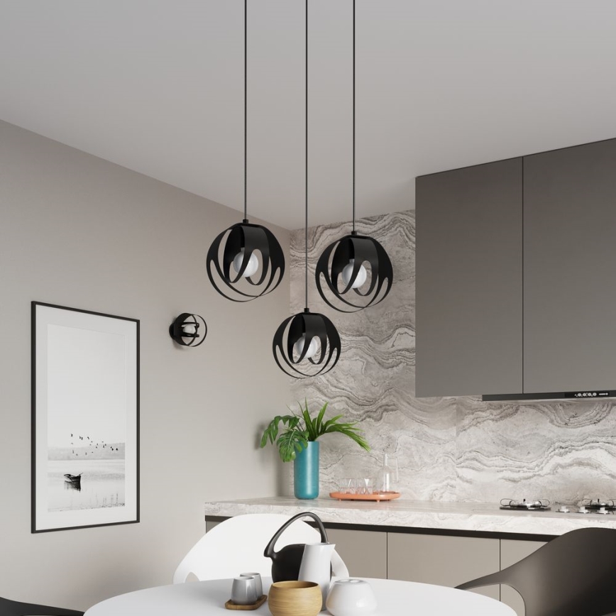 Takkkrona på ett snöre  TULOS 3xE27/60W/230V svart