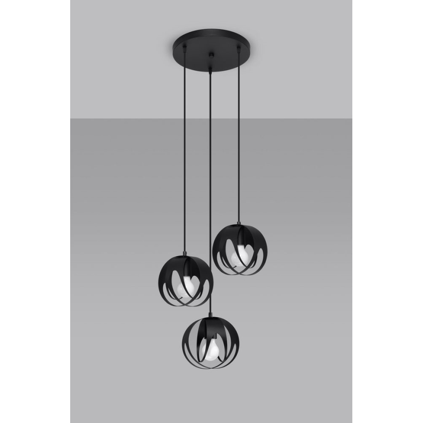Takkkrona på ett snöre  TULOS 3xE27/60W/230V svart
